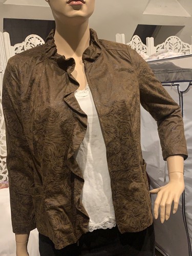 Elementz Burnout Zip Up Jacket Plus Size 1X Brown Faux Suede Lined Pockets NEW - Picture 9 of 14