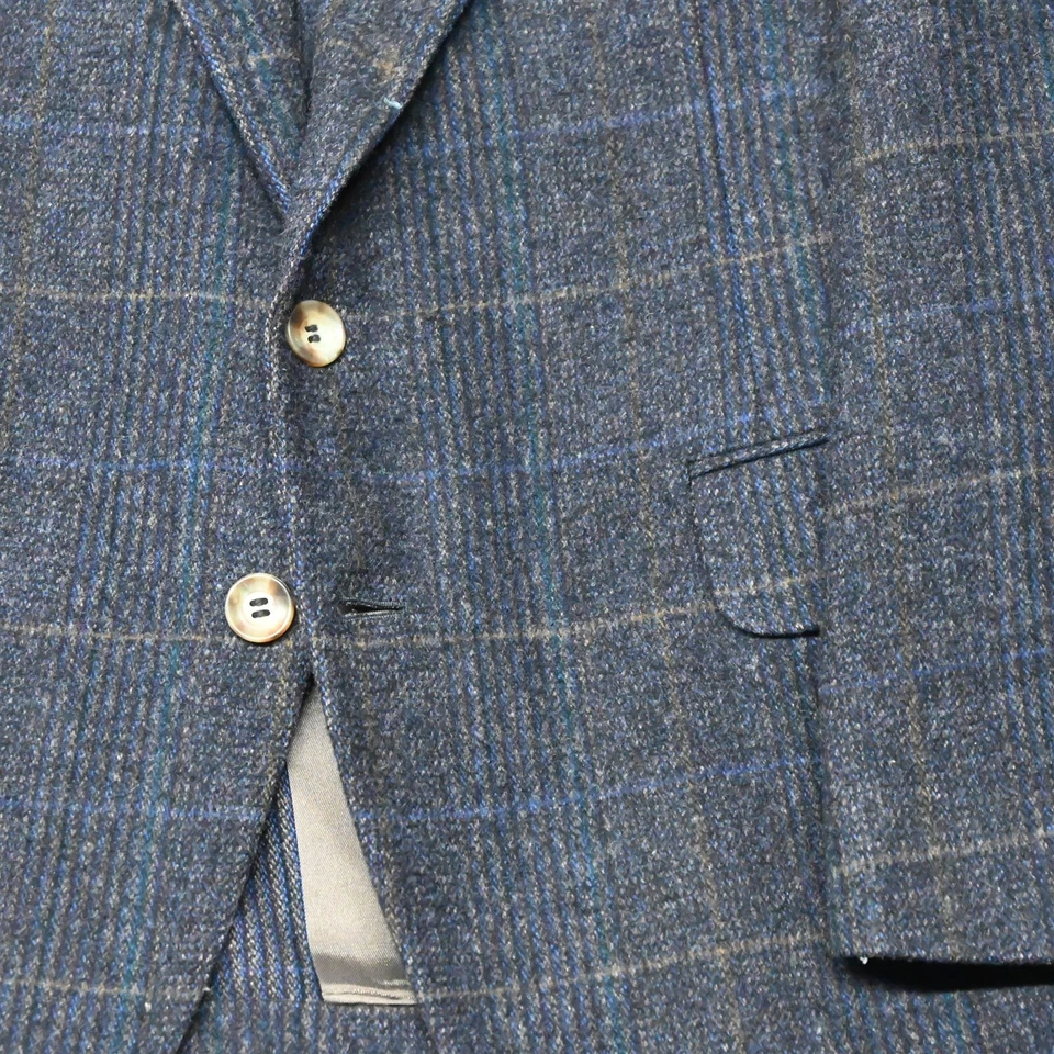 Blazer DEFECTUOSO De Colección Hecho en EE. UU. 38S Marrón Azul Cuadros Glenn Franela Tweed S G3D Foto 3 de 4