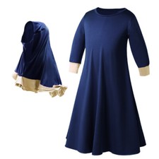 Muslim Kids Girls Prayer Long Maxi Dress Hijab Set Kaftan Abaya Islamic