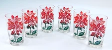 Vintage Unsigned Libby Poinsettia Tumbler Glasses MCM Set Of 6 ~ GREAT SHAPE!