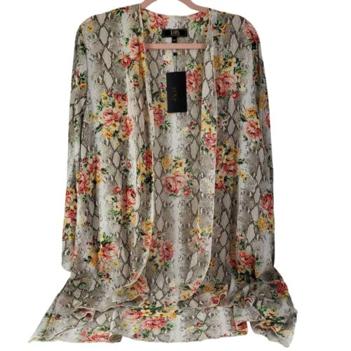 Lucky & Blessed Snake Print Floral Kimono Cardigan 2X NWT - 第 1/6 張圖片