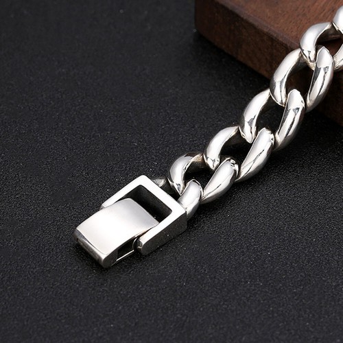 Pure S925 Sterling Silver Chain Men 16mm Curb Cuban Link Bracelet 103g 7.9inch - Picture 3 of 7