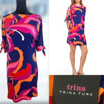 TRINA TURK Vinet Scrolling Floral Three-quarter Sleeve Dress Size XS