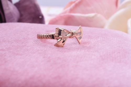 Anello Fidanzamento Promessa Anniversario Fiocco Oro Giallo Bianco Rosa 10k su Ordinazione - Foto 6 di 6