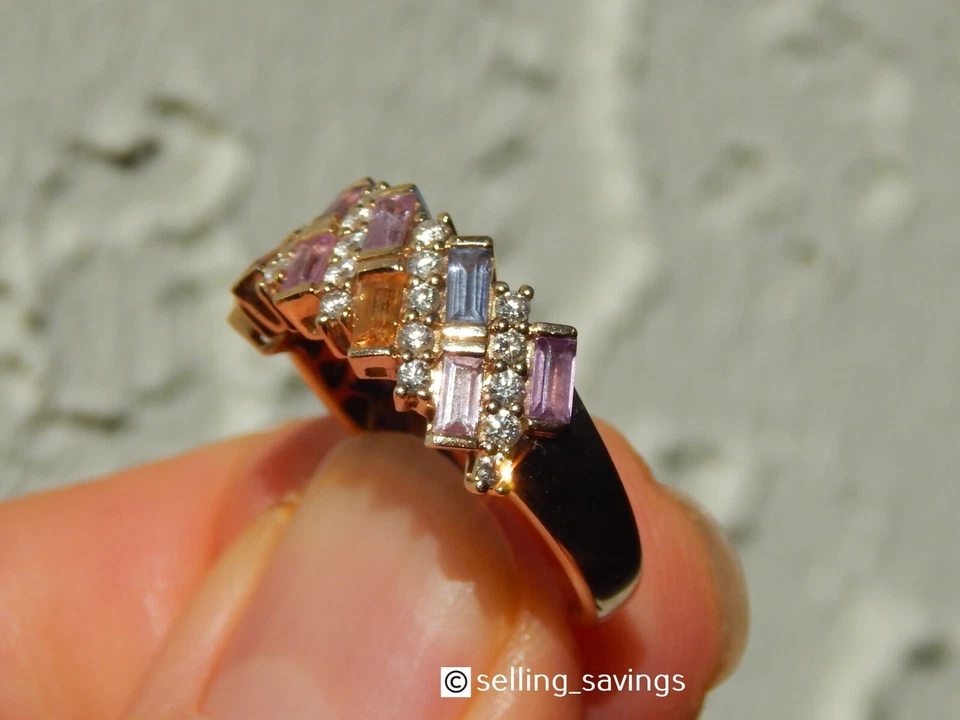 14K YELLOW GOLD EFFY 1.80 MULTI COLOR SAPPHIRE WATERCOLORS BAND RING SIZE 9.25 - Image 3 of 4