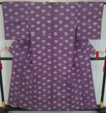 Japanese Vintage Kimono silk purple tsumugi expensive tradition Height 60.62in