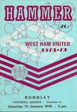 West Ham United v Burnley DIvision Two 13th January 1979