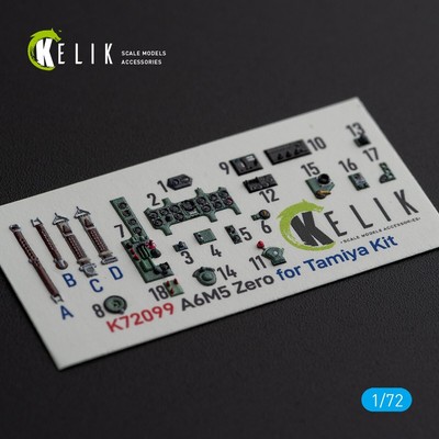 A6M5 Zero interior 3D Decals for Tamiya 1:72 for Scale Model Kit KeliK K72099