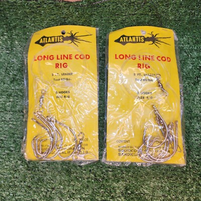 2 Packs Atlantis Long Line Cod Rig 5 Ft Leader Test 80 lbs 5 Hooks size ...