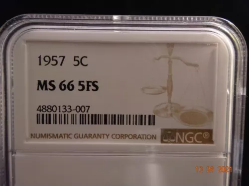 1957 Jefferson Nickel, NGC MS66 5FS