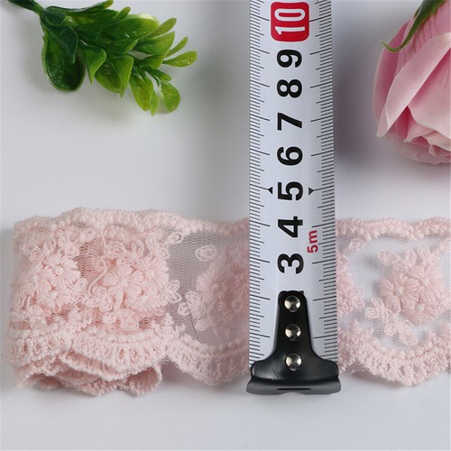 1Yd Embroidery Pink Floral Cotton Lace Trim Ribbon Wedding Dress Sewing Craft - Picture 3 of 6
