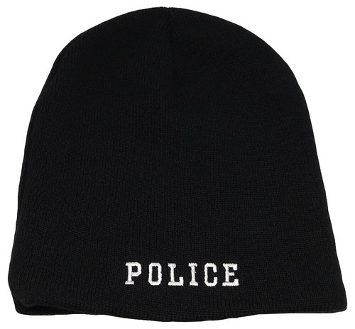 Police 3-D Black With White Letters Embroidered Beanie Skull Cap Hat - Picture 3 of 3