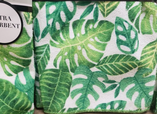 Set of 2 Same Microfiber Kitchen Towels (15"x25") GREEN TROPICAL LEAVES, BH - Picture 5 of 13