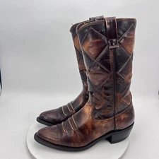 Durango Men Size 10D Dark Brown Cross Stitched Leather Western Pull On Boot
