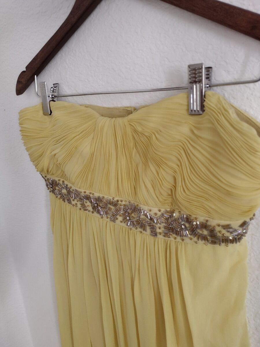 BCBG MAXAZRIA Size 6 Soft Yellow Chiffon SILK Strapless Maxi BCBG MAXAZRIA Size 6 Soft Yellow Chiffon SILK Strapless Maxi