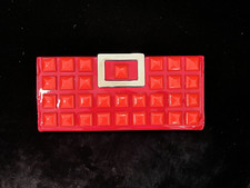 Roger Vivier Paris Clutch Red Patent Leather Silver Hardware & Lining Excellent