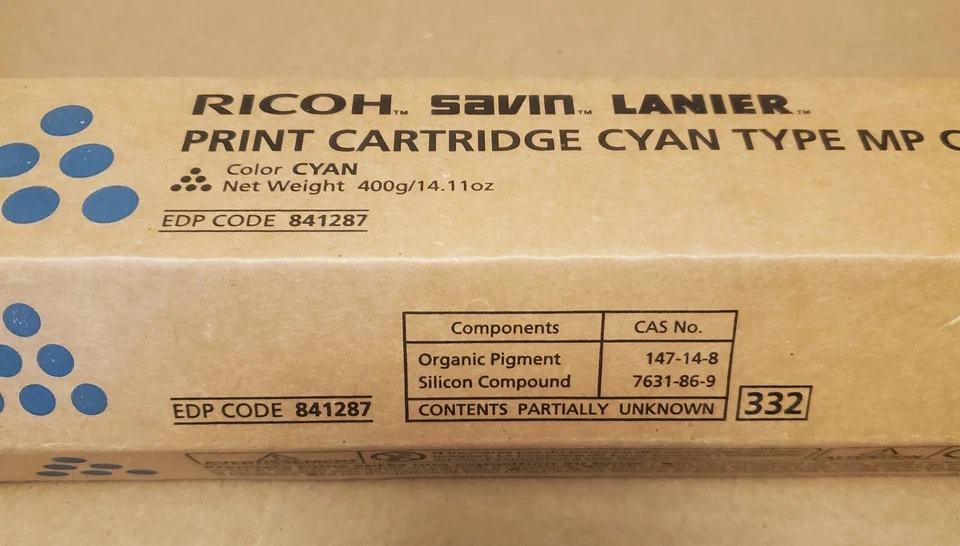 正品 Ricoh Savin Lanier 841287 841-287 MP C5000 C50 LD550C 青色 免运费 — 第 3/3 张图片