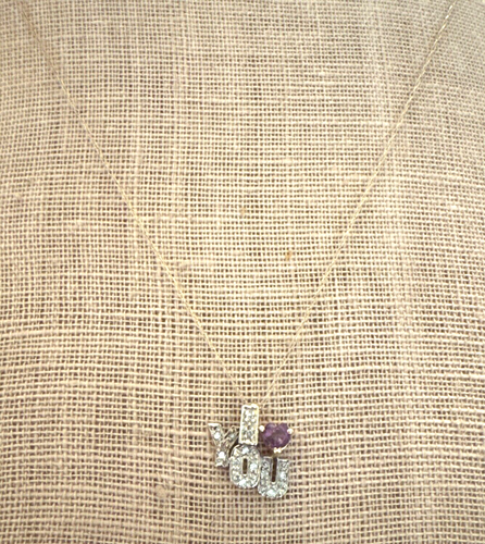 Colgante vintage de oro de dos tonos de 14K pavé de diamantes amatista I Heart You cadena de 10K - Imagen 2 de 7