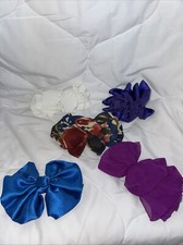 Vintage 5 80s 90s Hair Bows Ruffle Silk Chiffon Barrettes Clips NEW OLD STOCK