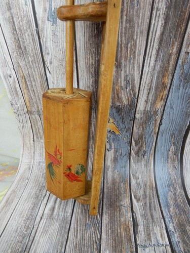 Vintage Wood Knife Holder Rack Wall Mount Kitchen Roosters & Chef Made in Japan - Picture 3 of 18