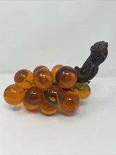 VTG Lucite Acrylic Orange Grapes on Wood Stem Cluster Mid-Century Modern '60s