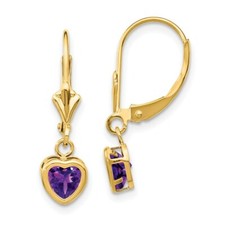 Real 14kt Yellow Gold 5mm Heart Amethyst Earrings