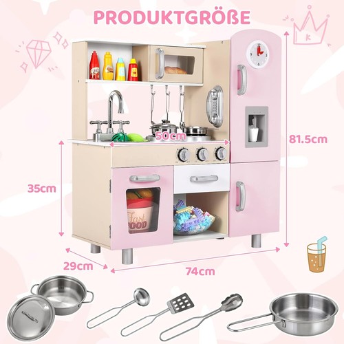 Cuisine jouet cuisine pour enfants rose cuisine de jeu enfants BOIS avec accessoires cuisine, lumière - Photo 2/9