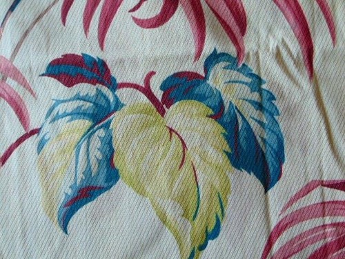 Mid-Century Modern BARKCLOTH Single Panel Curtain, Leaf & Ponytail Palm on Tan - Picture 8 of 10