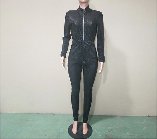 Women-Front-Zipper-Shinny-Long-Sleeve-High-Waist-Catsuit-Playsuit-Jumpsuit-R1