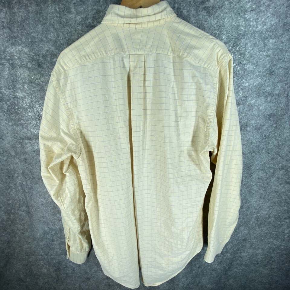 Lands End Dress Shirt Men 16.5 Tall Yellow Window Pane Plaid All Cotton - Image 3 of 4