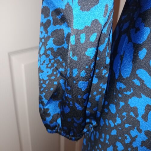 M&Co Size 10 Petite Midi Dress Blue Satin Animal Print Cruise Going Out *New* - Picture 11 of 15