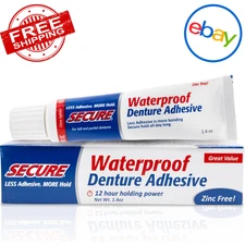 Secure Waterproof Denture Adhesive - Zinc Free - Extra Strong Hold For Upper