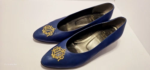 Escarpins Christian Dior talon cuir brodé bleu US6 Made In Japan, voir * talon