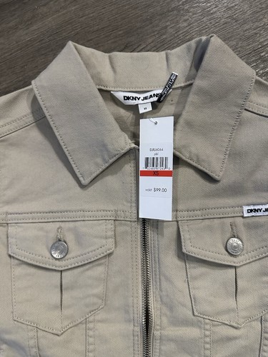 NWT DKNY Jeans Beige Khaki Denim Jacket For Women Size XS - Picture 7 of 10