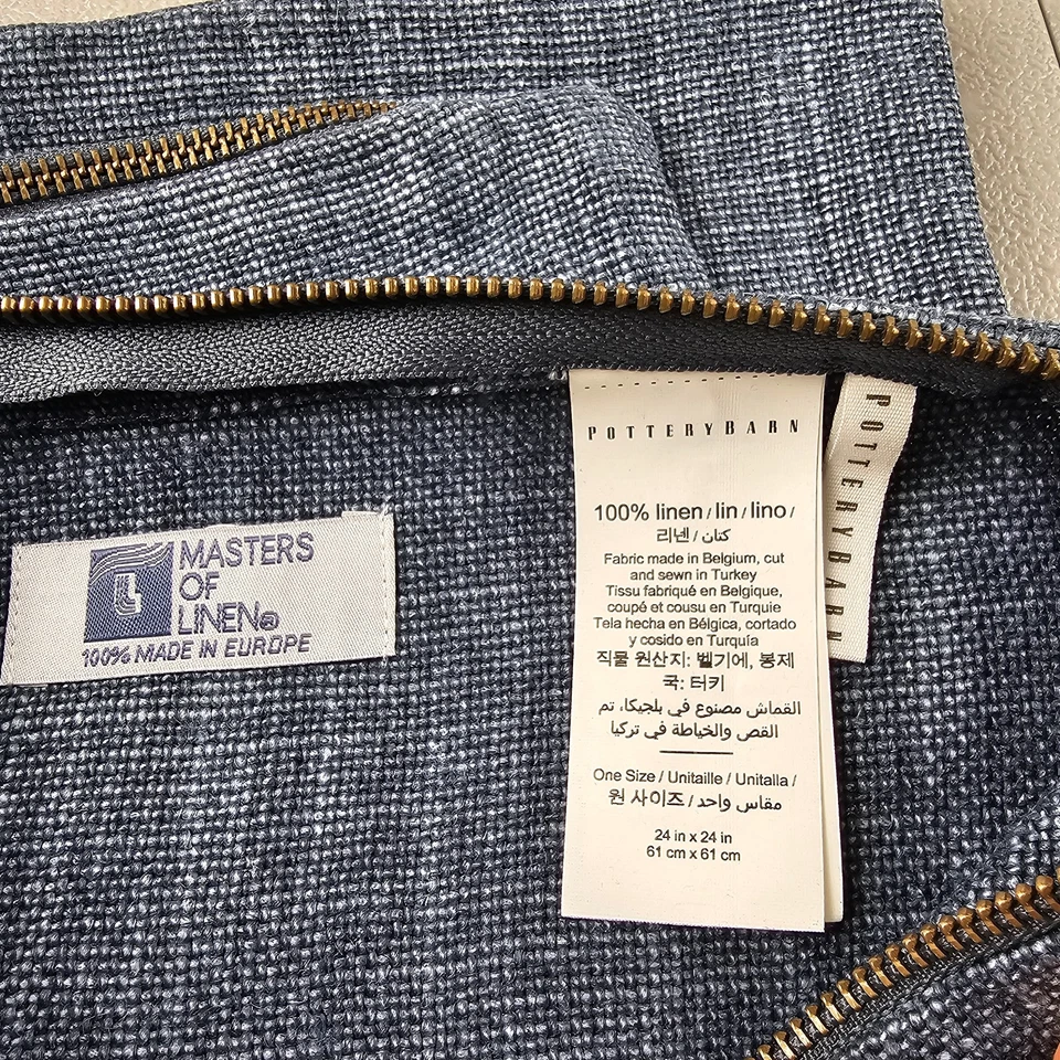 Funda de almohada de lino belga Pottery Barn 24"x24" azul marino? (Estante 2) Foto 2 de 4