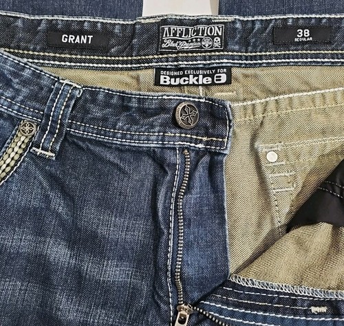 AFFLICTION Black Premium Blue Jeans Men's 38 GRANT Straight Leg BUCKLE Exclusive - Picture 9 of 10