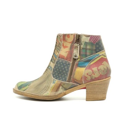 Kickers Damen Vintage Zeitungsprint Stiefelette Reißverschluss, Muster EU 41