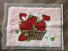 Vintage Latch Hook Strawberry Wall Hanging Rug 26  X 20  Handmade Completed