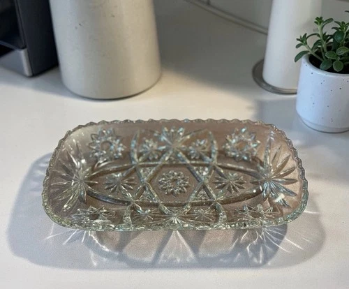 Vintage Anchor Hocking Star Of David Oblong Serving Dish Tray 12x6.5”