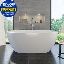 Freestanding Double Ended Bath Luxury Acrylic Bathtub & Waste White 1500x730mm