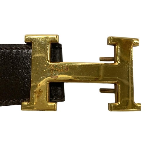 Auth HERMES H Belt - Dark Brown Gold Leather Hardware Belt - Picture 3 of 5