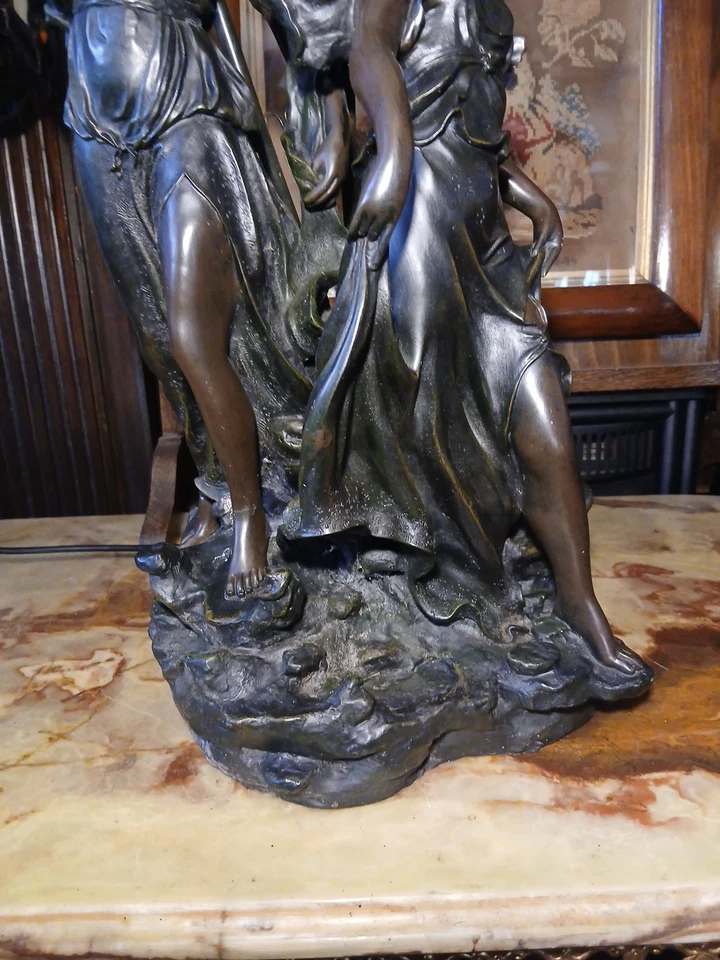 Widdup And Bingham Table Lamp 3 Females With  3 Ruffle Shades Art Nouveau Style - Image 4 of 4