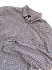 Ralph Lauren Shirt Men Red Blue Plaid Large Long Sleeve Button Down Holiday Pony