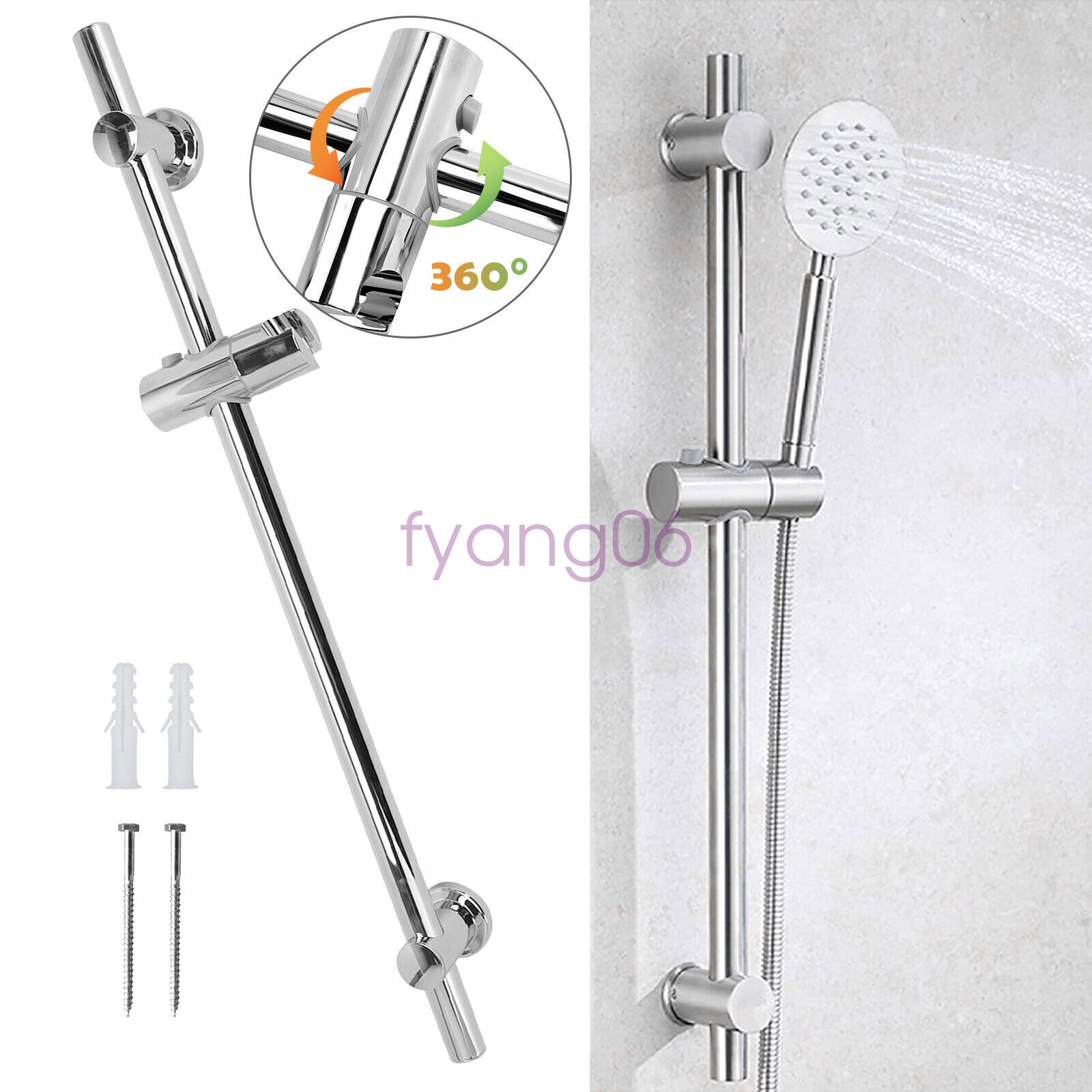 Shower Riser Rail Kit Slider Adjustable Chrome Head Holder Bracket Bathroom Set-