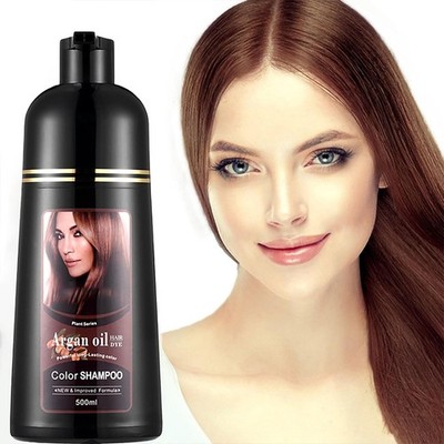 Mokeru Instant Hair Dye Shampoo Natural Plant Essence Argan Oil Gold Brown 500ML