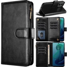 For Moto G Stylus 5G 2024 Faux leather Case Wallet Card ID Zipper Money Holder