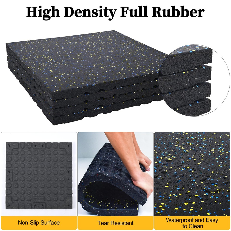 1" Thick Rubber Exercise Equipment Mats, Anti-Vibration Pads 20" x 20 ...
