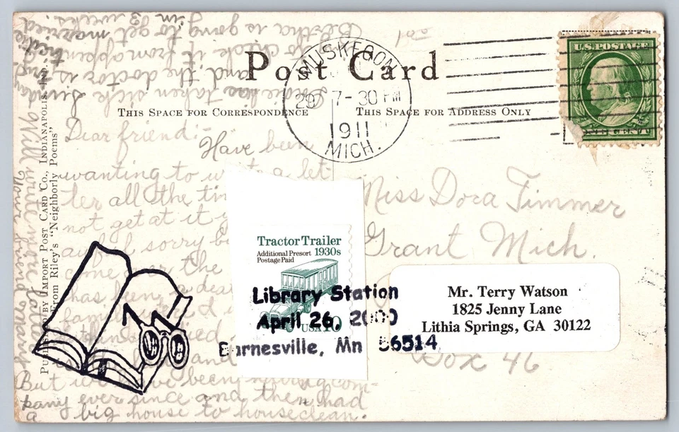 #868 Famous Americans James Whitcomb Riley Maxi Card w/Pict Cancel on Vintage PC - Image 2 of 2