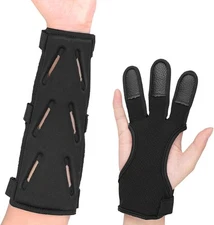 Archery Lightweight Finger Tab Gloves & Arm Guard Adjustable Arm Protector fo...