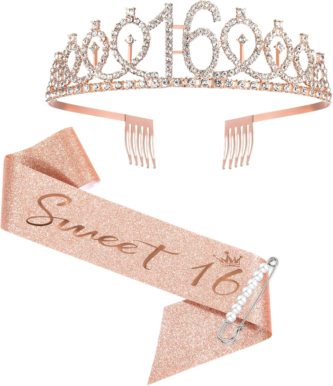 16Th Birthday Tiara and Sash for Girls, Sweet Sixteen Party Favor Supplies